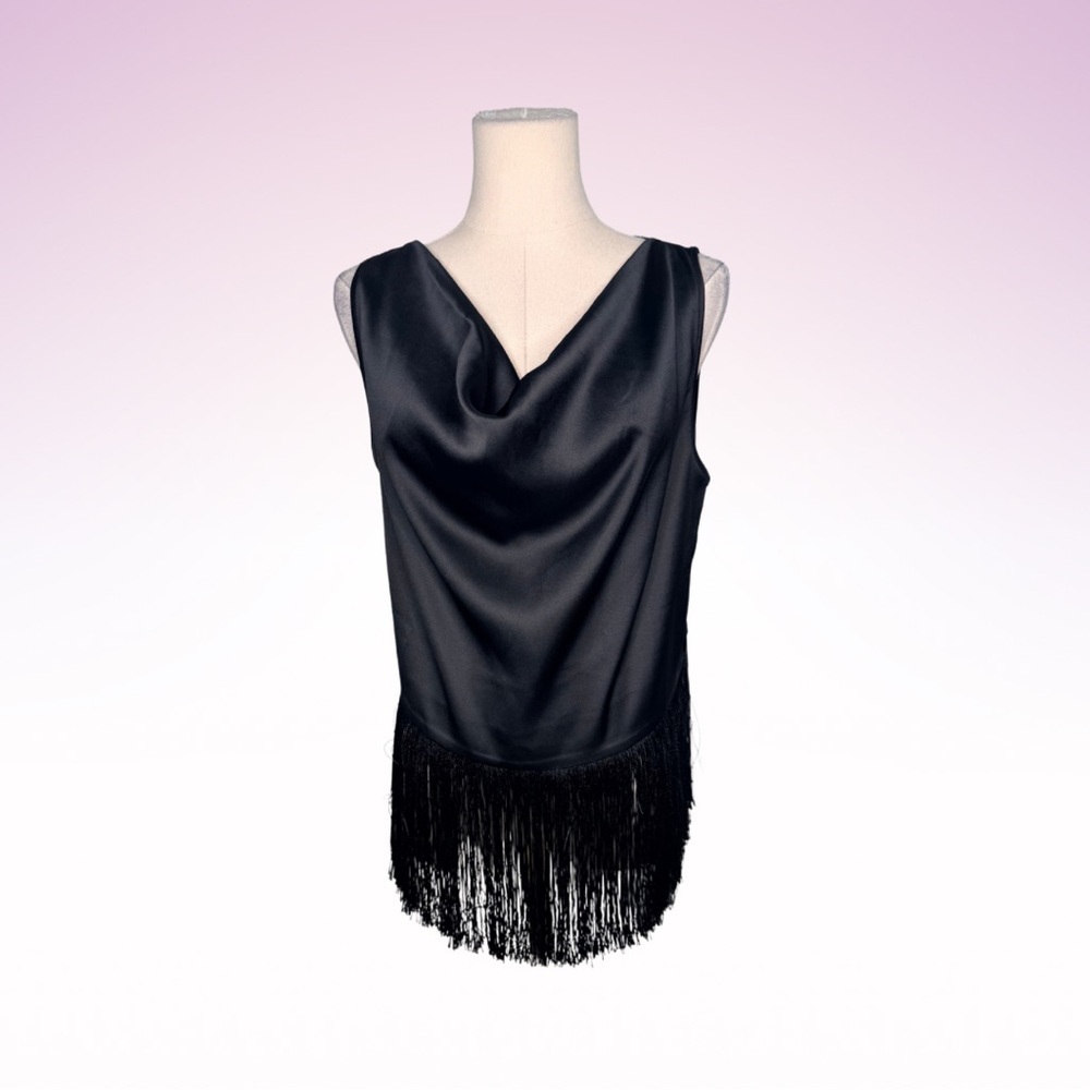 Rachel Zoe Black Draped Tassel Top (Sz M)